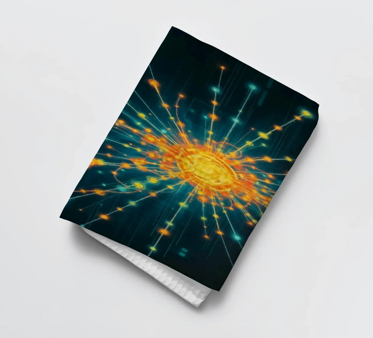 Colorful representation of particle collision with energetic tea towel by DesignDoodle