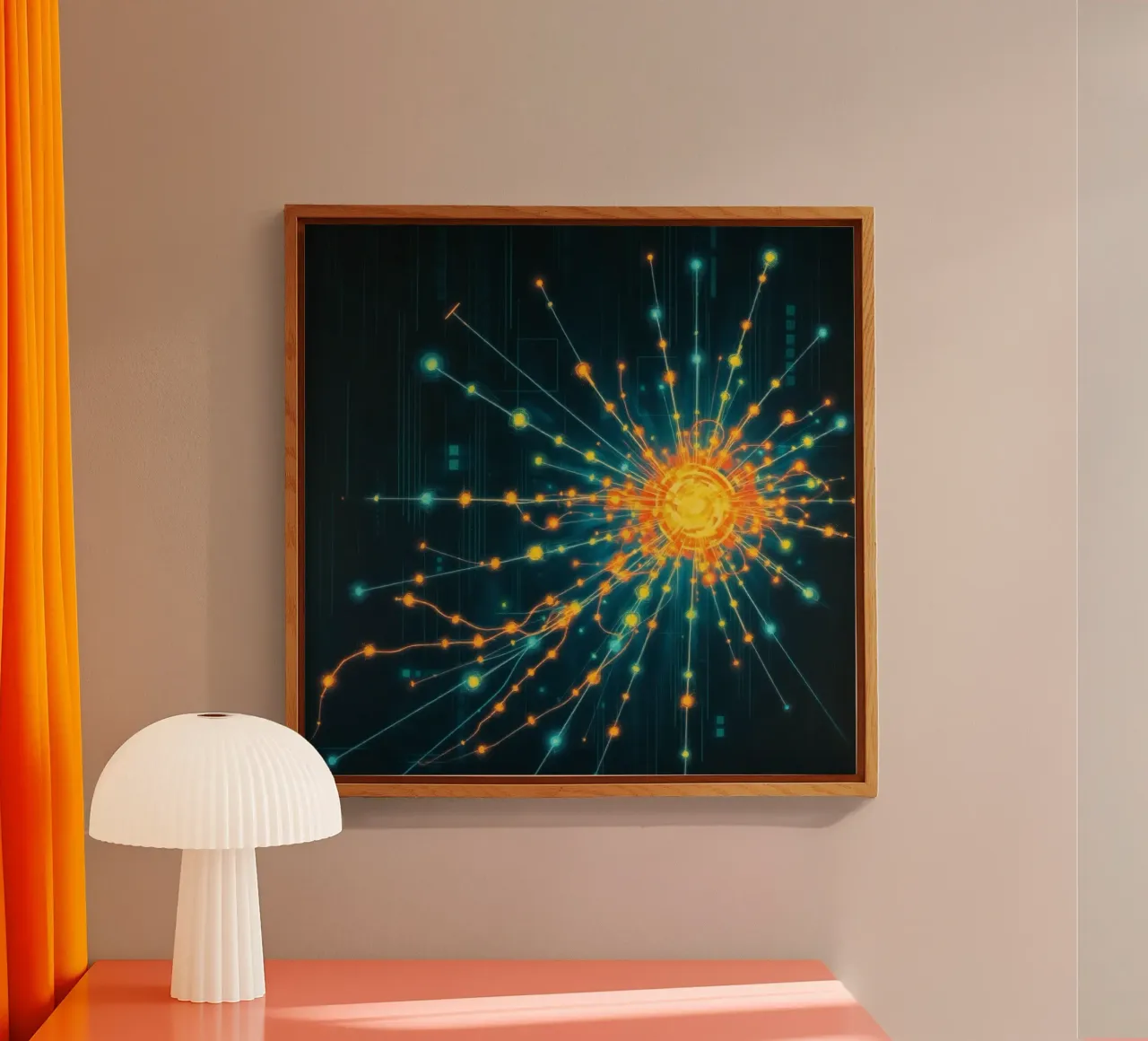 Représentation colorée de la collision d'une particule avec un élément énergétique plexiglas de DesignDoodle