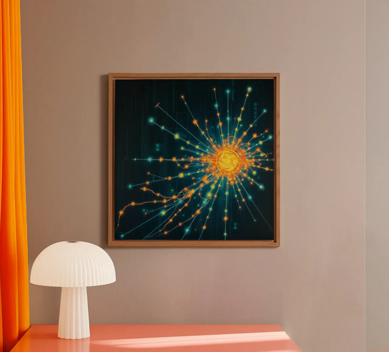 Représentation colorée de la collision d'une particule avec un élément énergétique alu dibond de DesignDoodle