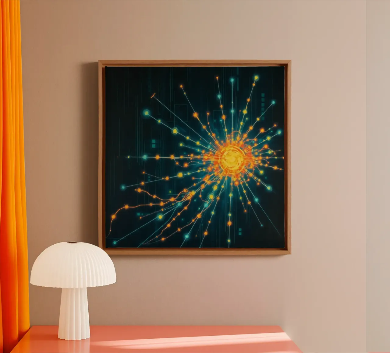 Colorful representation of particle collision with energetic canvas by DesignDoodle