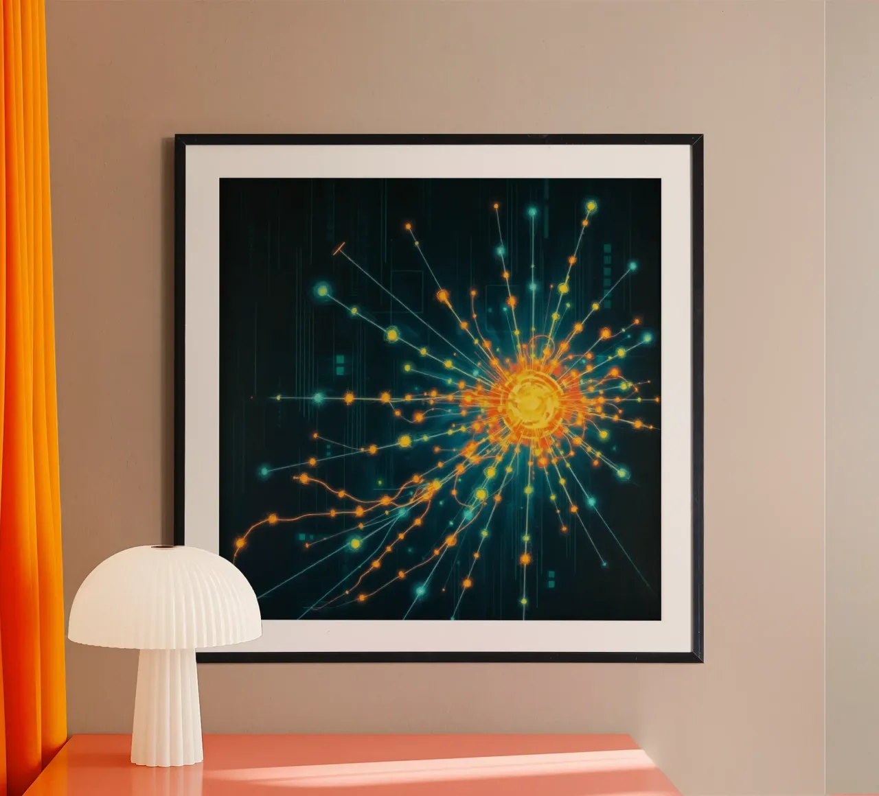Représentation colorée de la collision d'une particule avec un élément énergétique hahnemühle de DesignDoodle