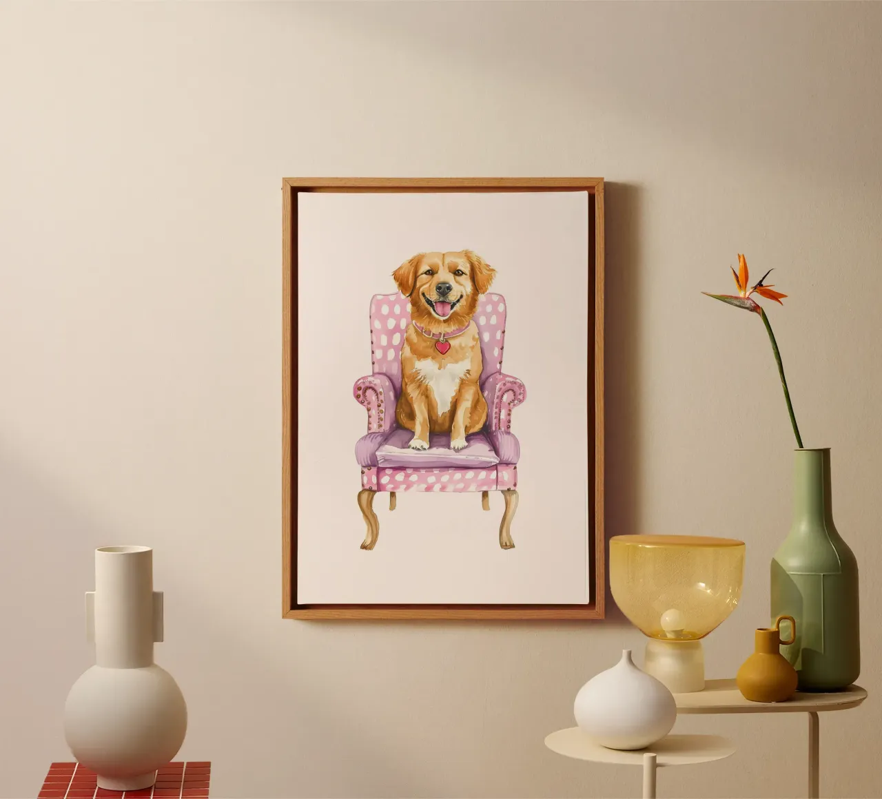 Grillige Pastel Hond Abstract Retro Pop Art Print canvas met Baklijst van NorwesClub