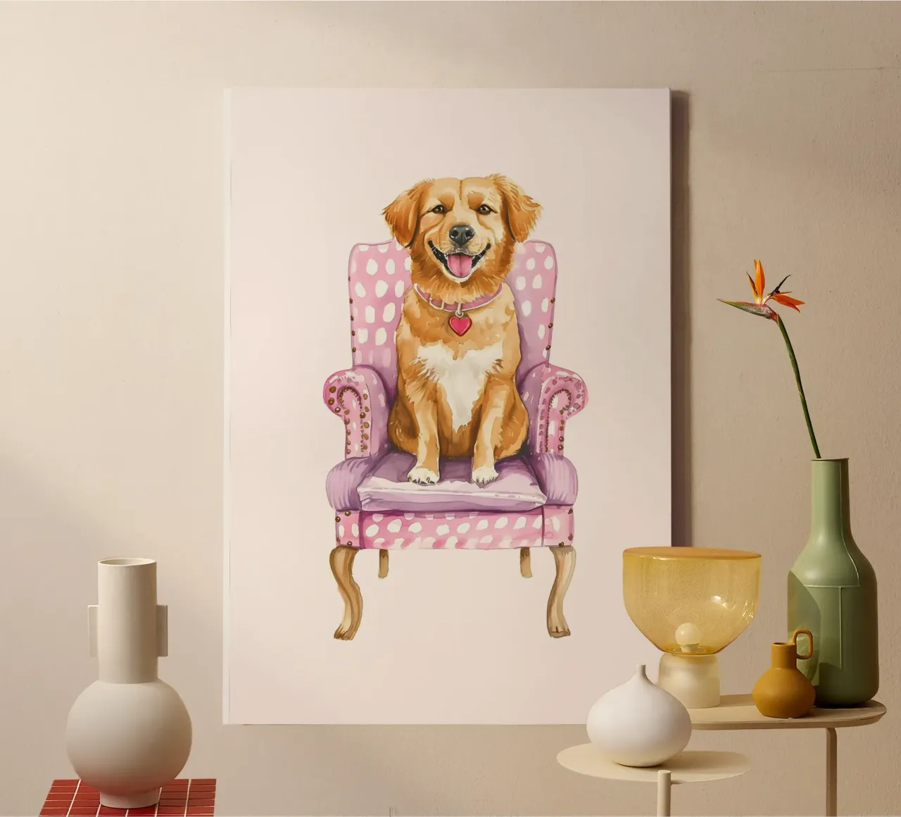 Grillige Pastel Hond Abstract Retro Pop Art Print canvas met Baklijst van NorwesClub