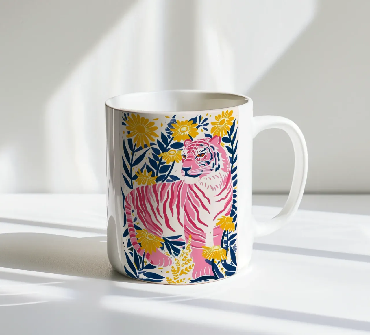 Abstracte Geometrische Tijger Wild Dier Pop Art Puzzel Print keramische mok van NorwesClub
