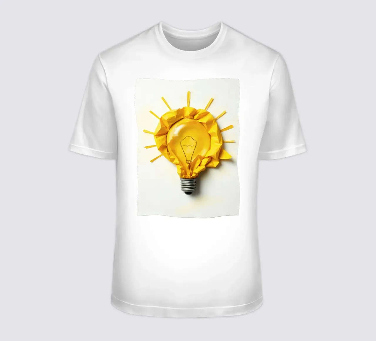 Design creativo di lampadine con carta gialla stropicciata t-shirt da DesignDoodle