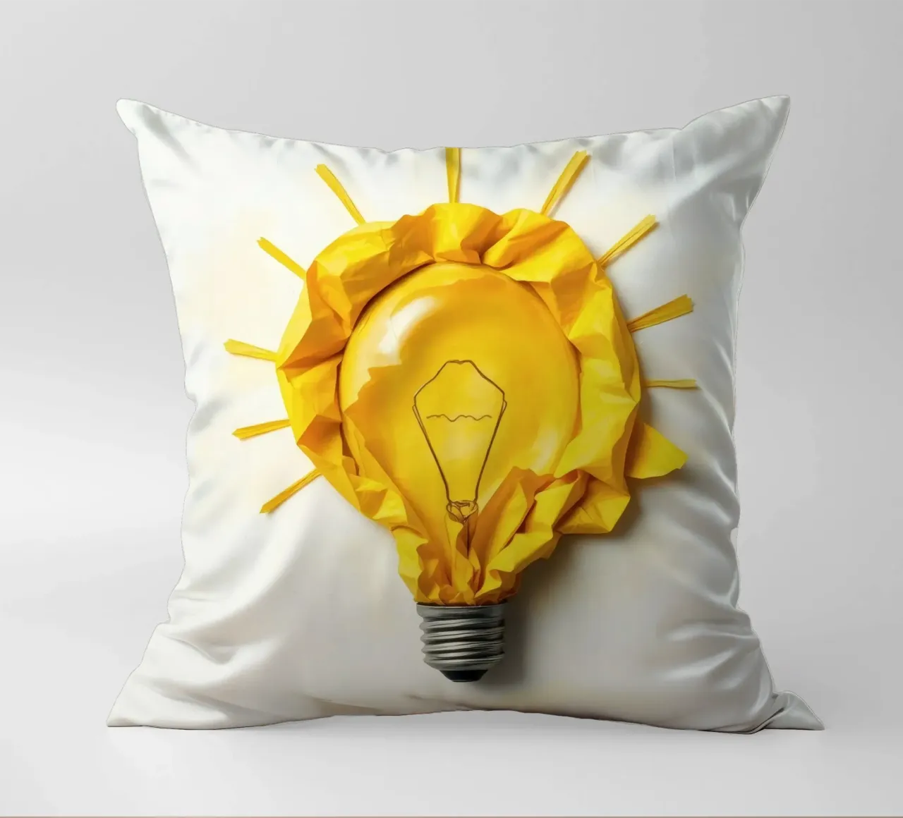 Design creativo di lampadine con carta gialla stropicciata cuscino da DesignDoodle