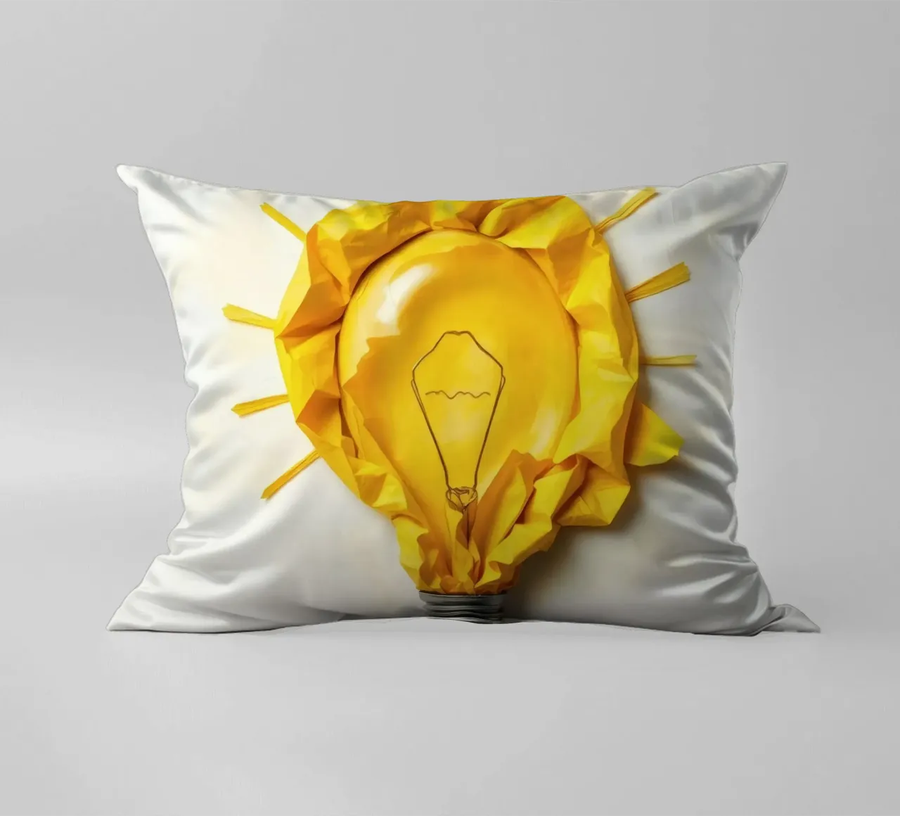 Design creativo di lampadine con carta gialla stropicciata cuscino da DesignDoodle
