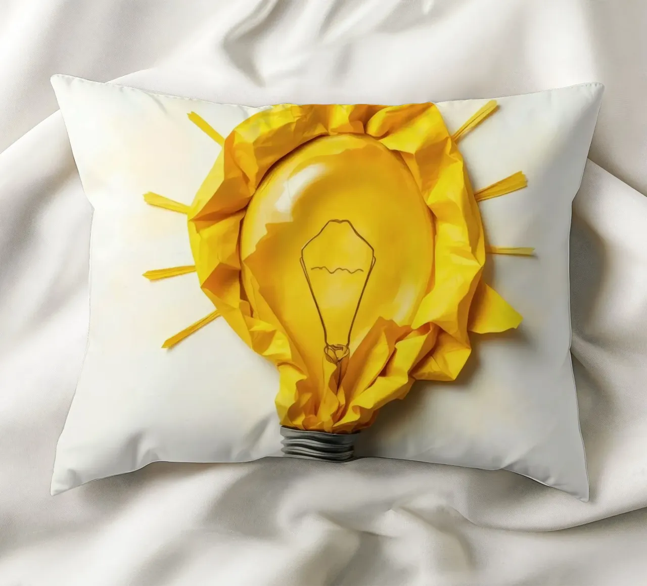 Design creativo di lampadine con carta gialla stropicciata cuscino da DesignDoodle