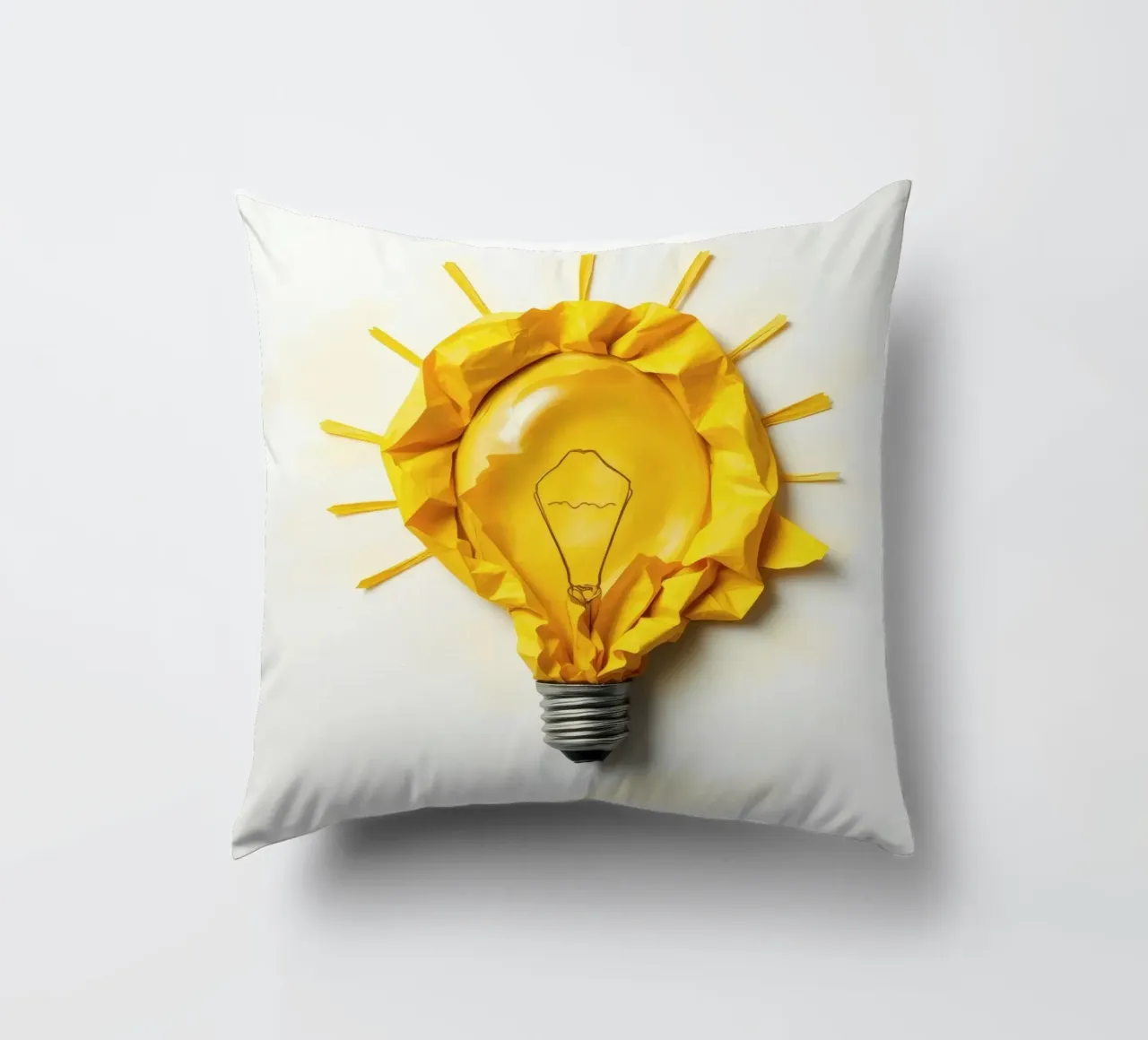 Design creativo di lampadine con carta gialla stropicciata cuscino da DesignDoodle
