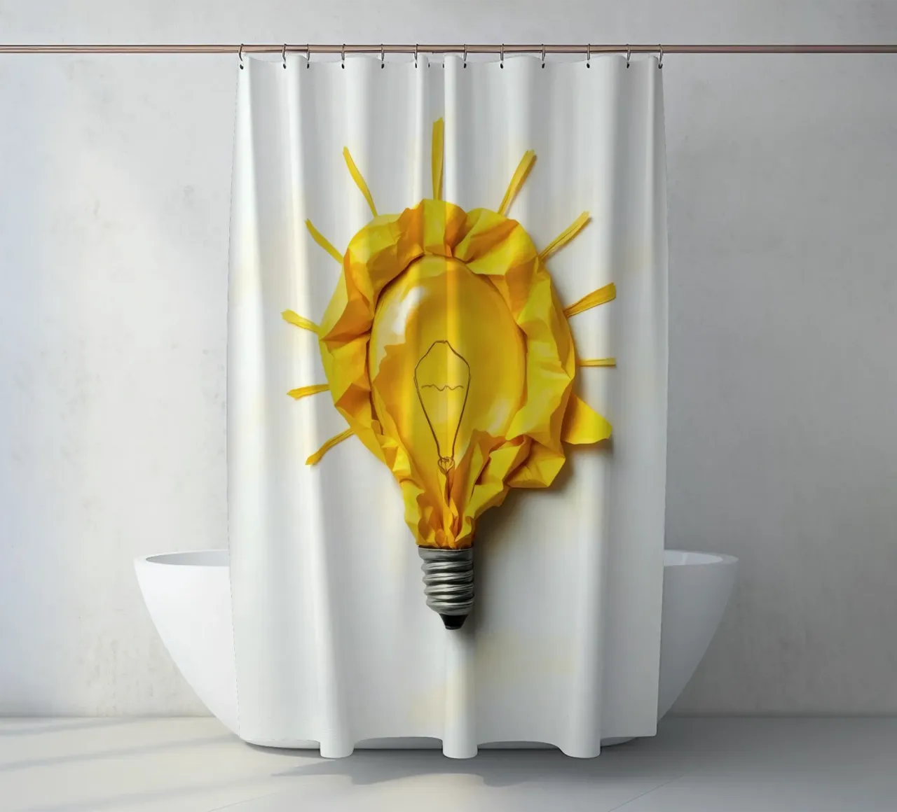 Design creativo di lampadine con carta gialla stropicciata tenda da doccia da DesignDoodle