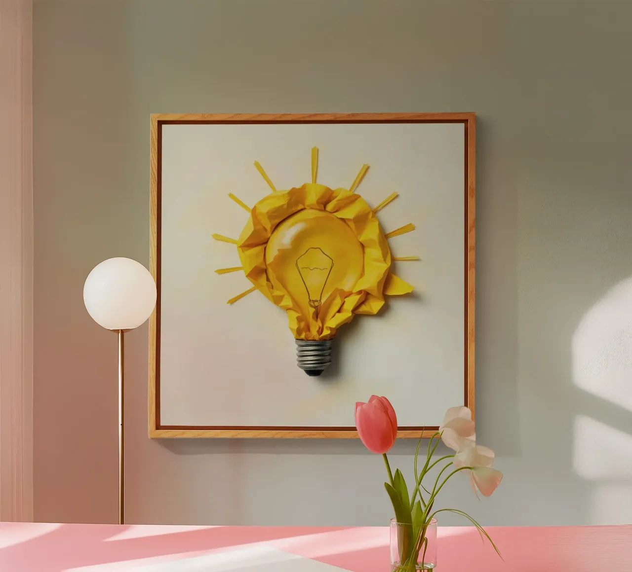 Design creativo di lampadine con carta gialla stropicciata plexiglass da DesignDoodle