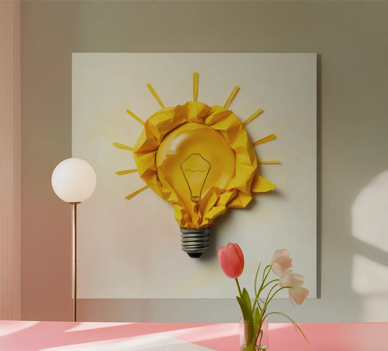 Design creativo di lampadine con carta gialla stropicciata plexiglass da DesignDoodle
