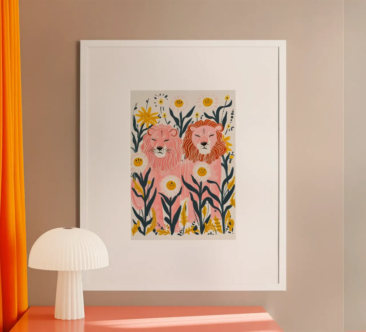 Leone psichedelico fioritura floreale animali retrò Pop Art poster con telaio in alluminio da NorwesClub