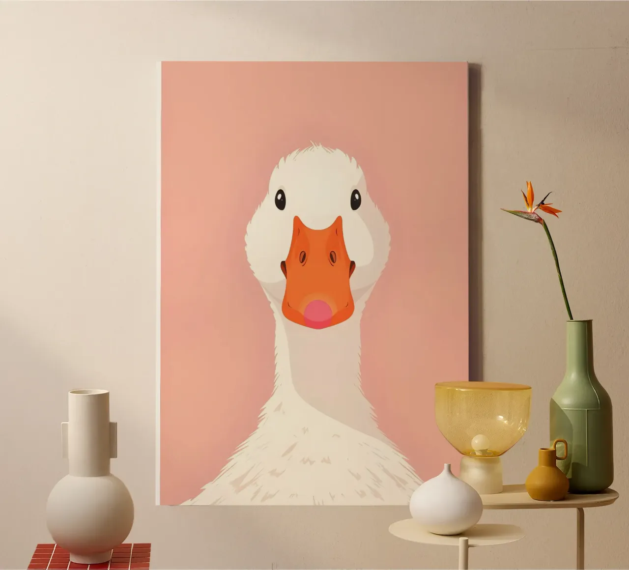 Eend Retro Beeldverhaal Gele Pop Art Print canvas van NorwesClub
