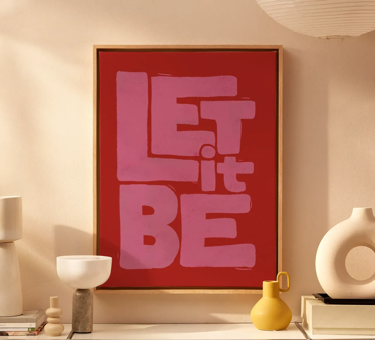 Let It Be – Retro Pink & Red Typography Poster canvas by showmemars