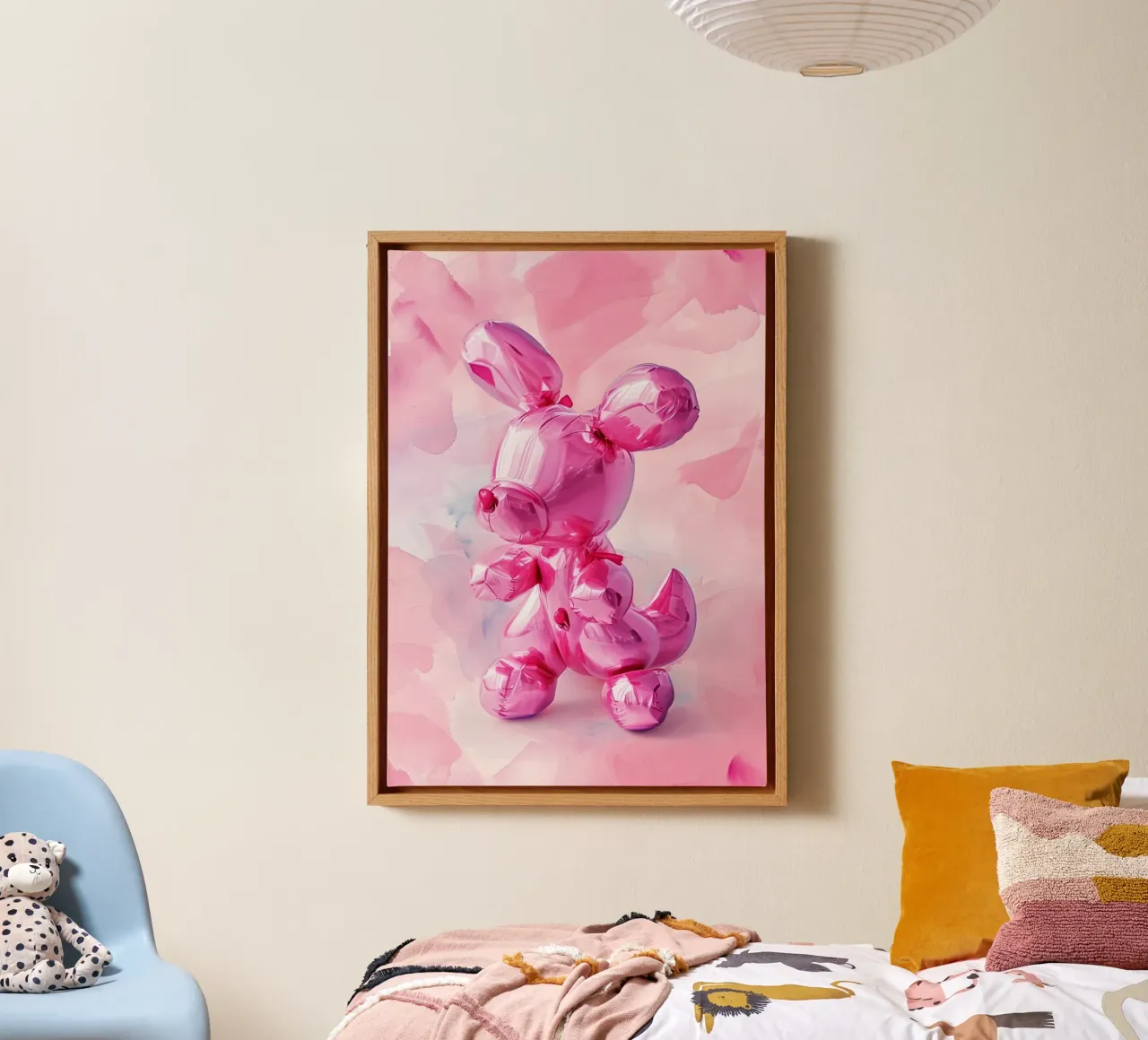 Stampa pop art di Jeff Koons ispirata ai palloncini rosa del cane tela con Cornice a cassetta da NorwesClub