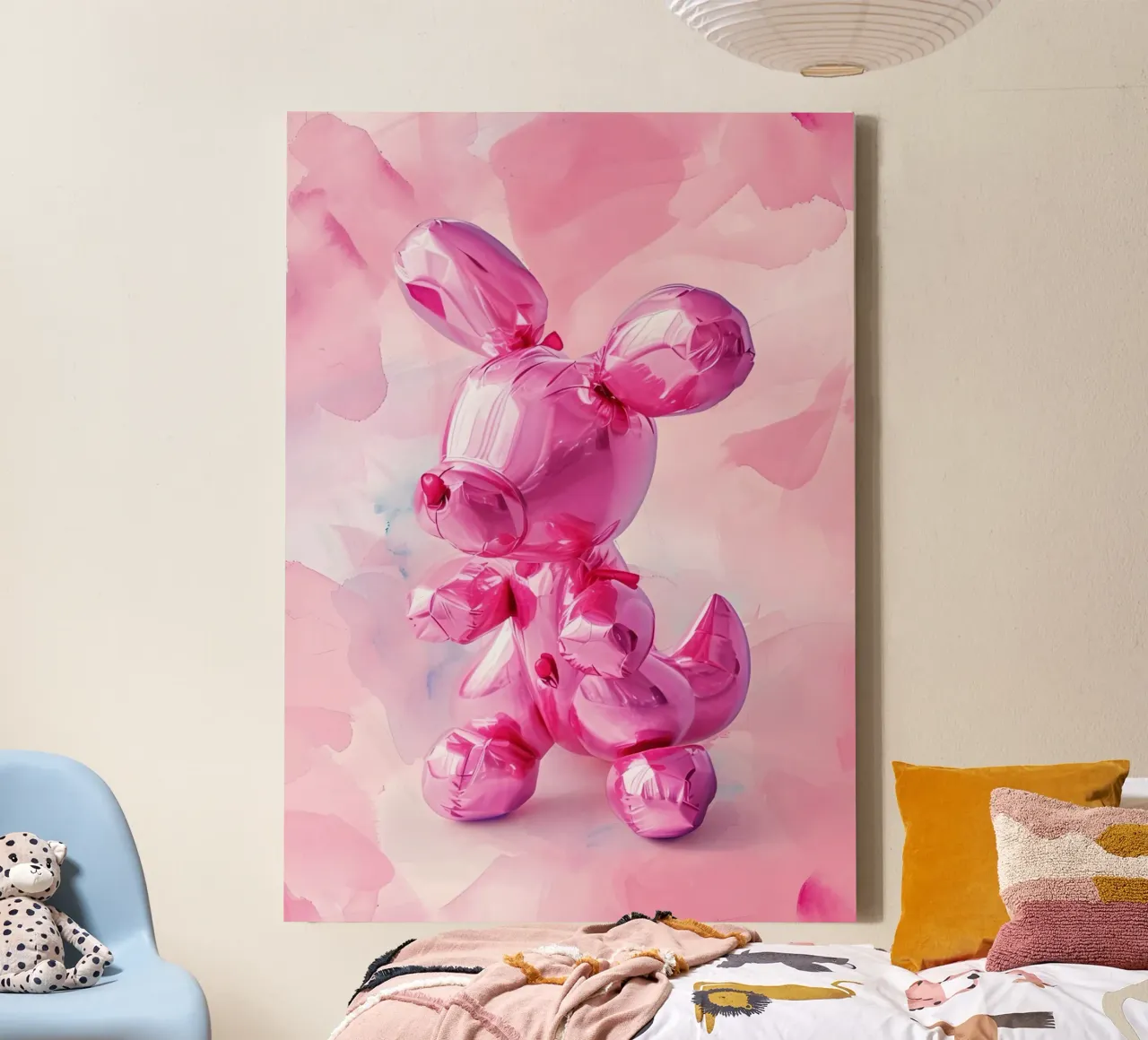 Stampa pop art di Jeff Koons ispirata ai palloncini rosa del cane tela con Cornice a cassetta da NorwesClub