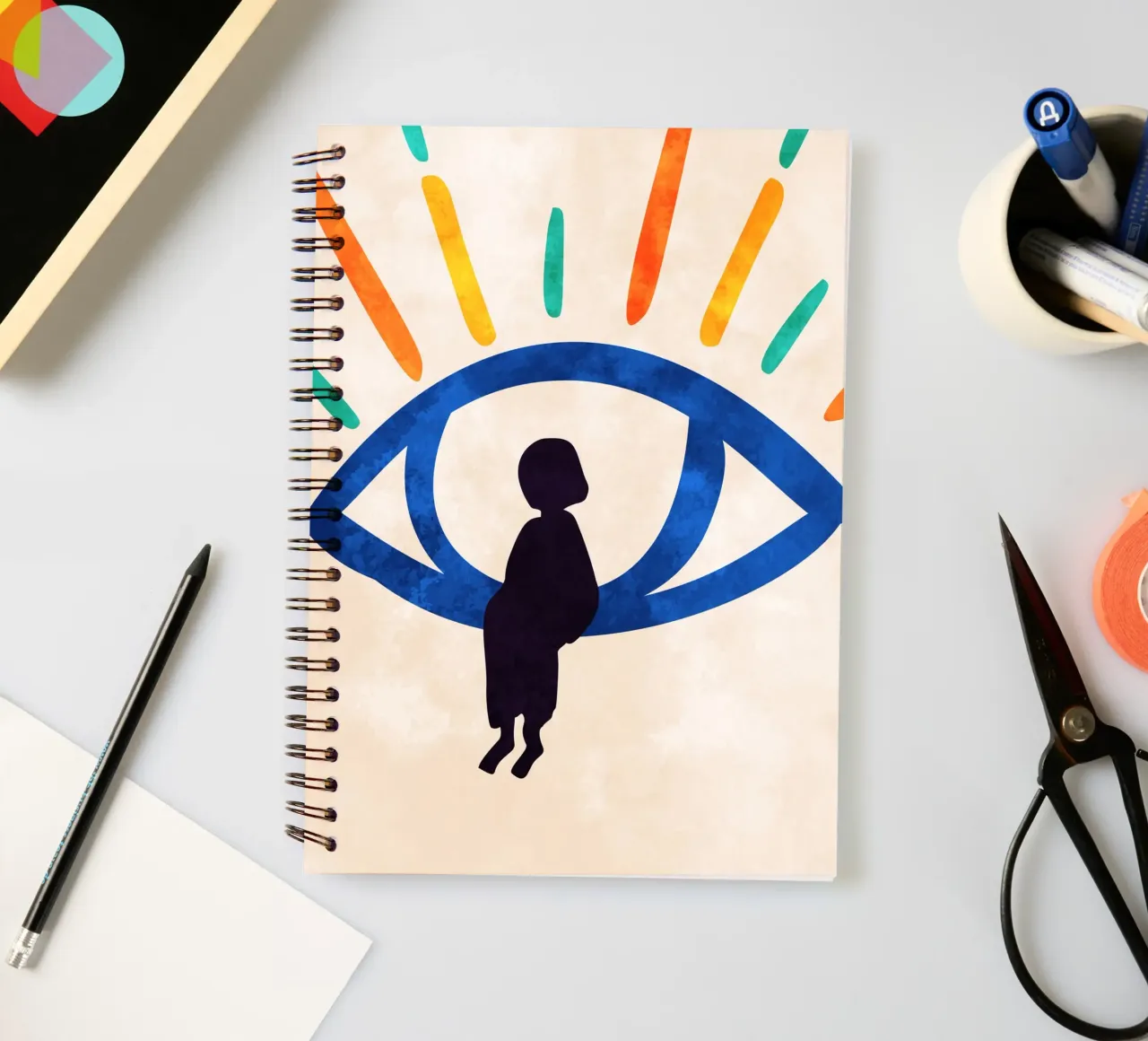 Eye of Silence, Rays of Hope spiral notebook by Kintsugi99