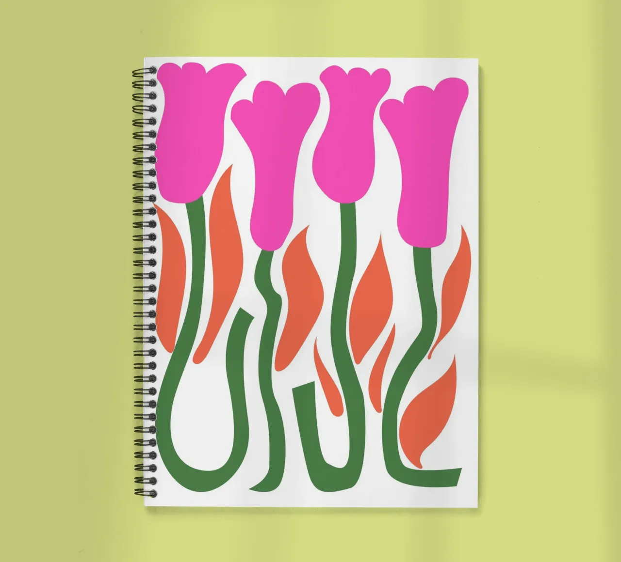 Retro Tulip Flower Pop Art Pink Orange Botanical Print spiral notebook by NorwesClub