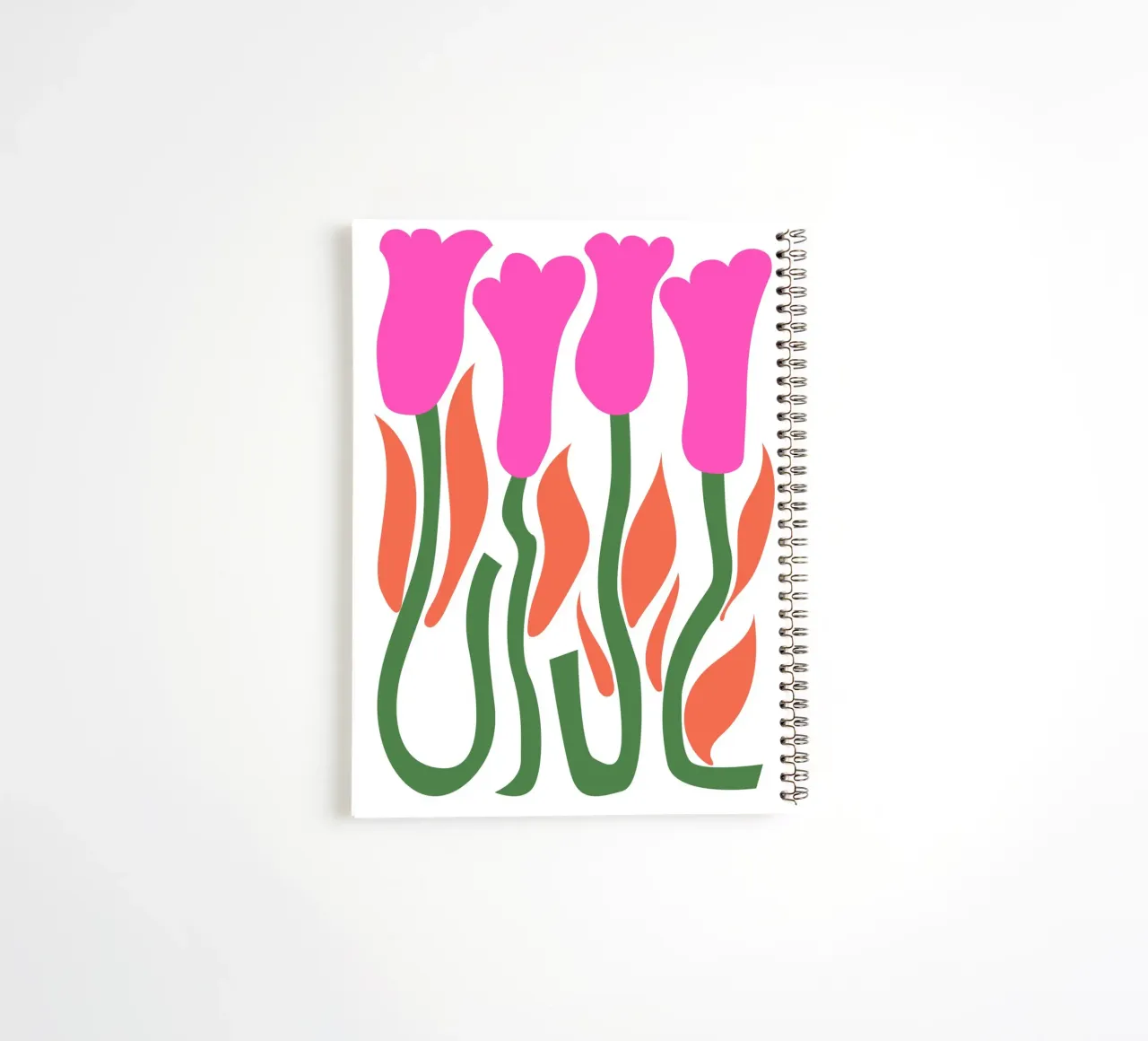 Retro Tulip Flower Pop Art Pink Orange Botanical Print spiral notebook by NorwesClub