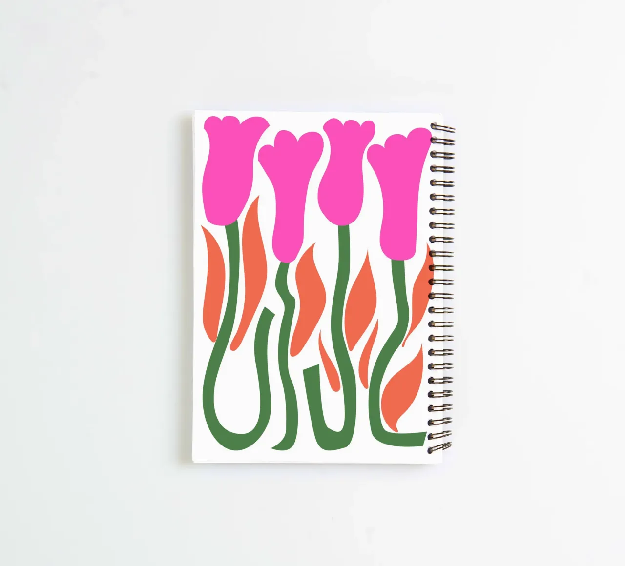 Retro Tulip Flower Pop Art Pink Orange Botanical Print spiral notebook by NorwesClub