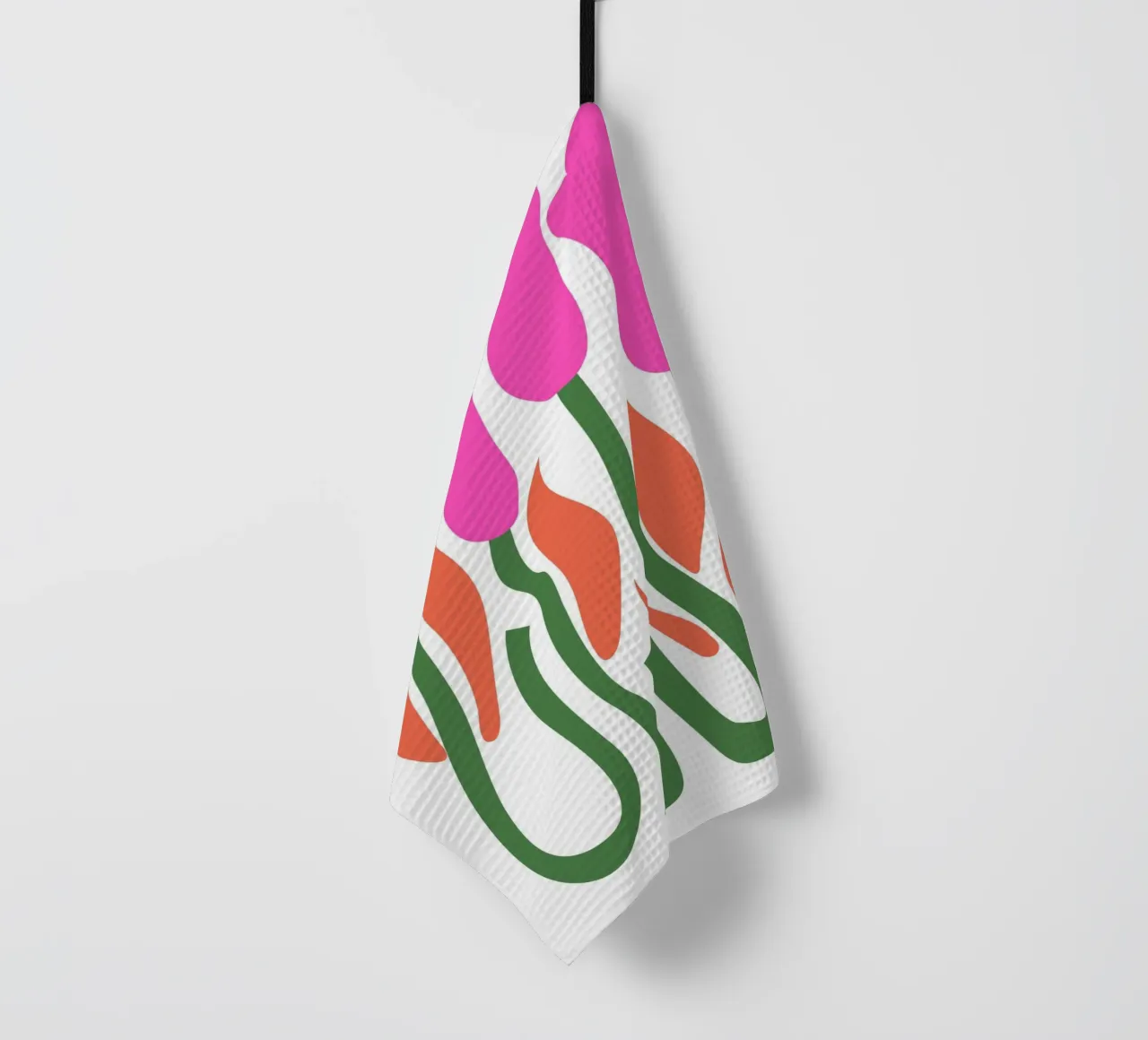 Retro Tulip Flower Pop Art Pink Orange Botanical Print torchon de NorwesClub