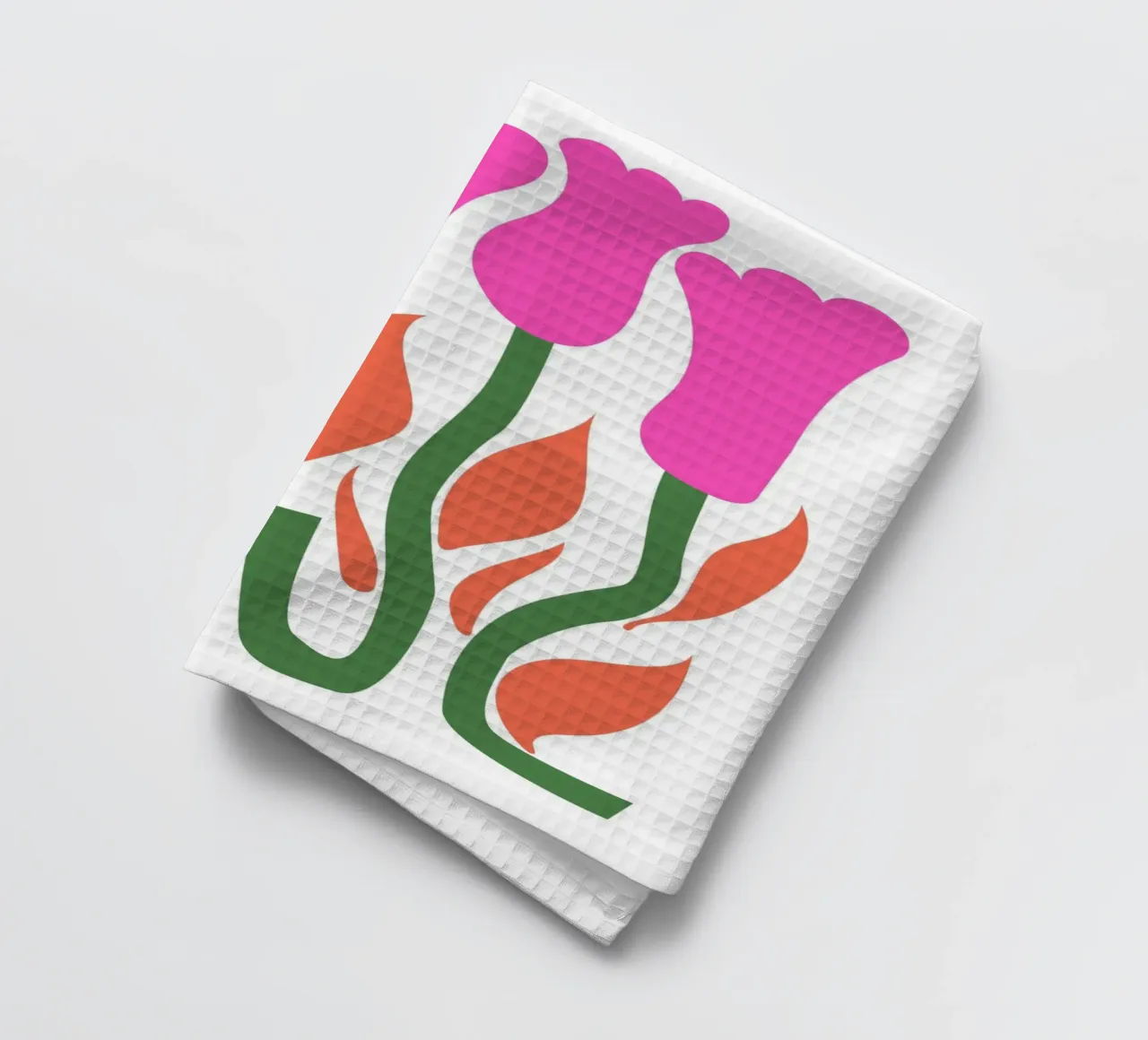 Retro Tulip Flower Pop Art Pink Orange Botanical Print torchon de NorwesClub