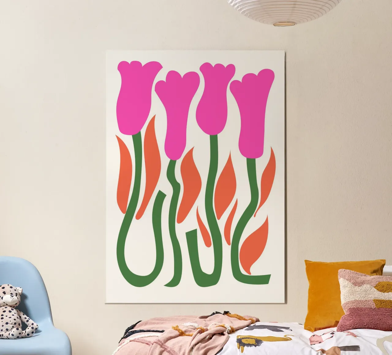 Retro Tulip Flower Pop Art Pink Orange Botanical Print hahnemühle by NorwesClub