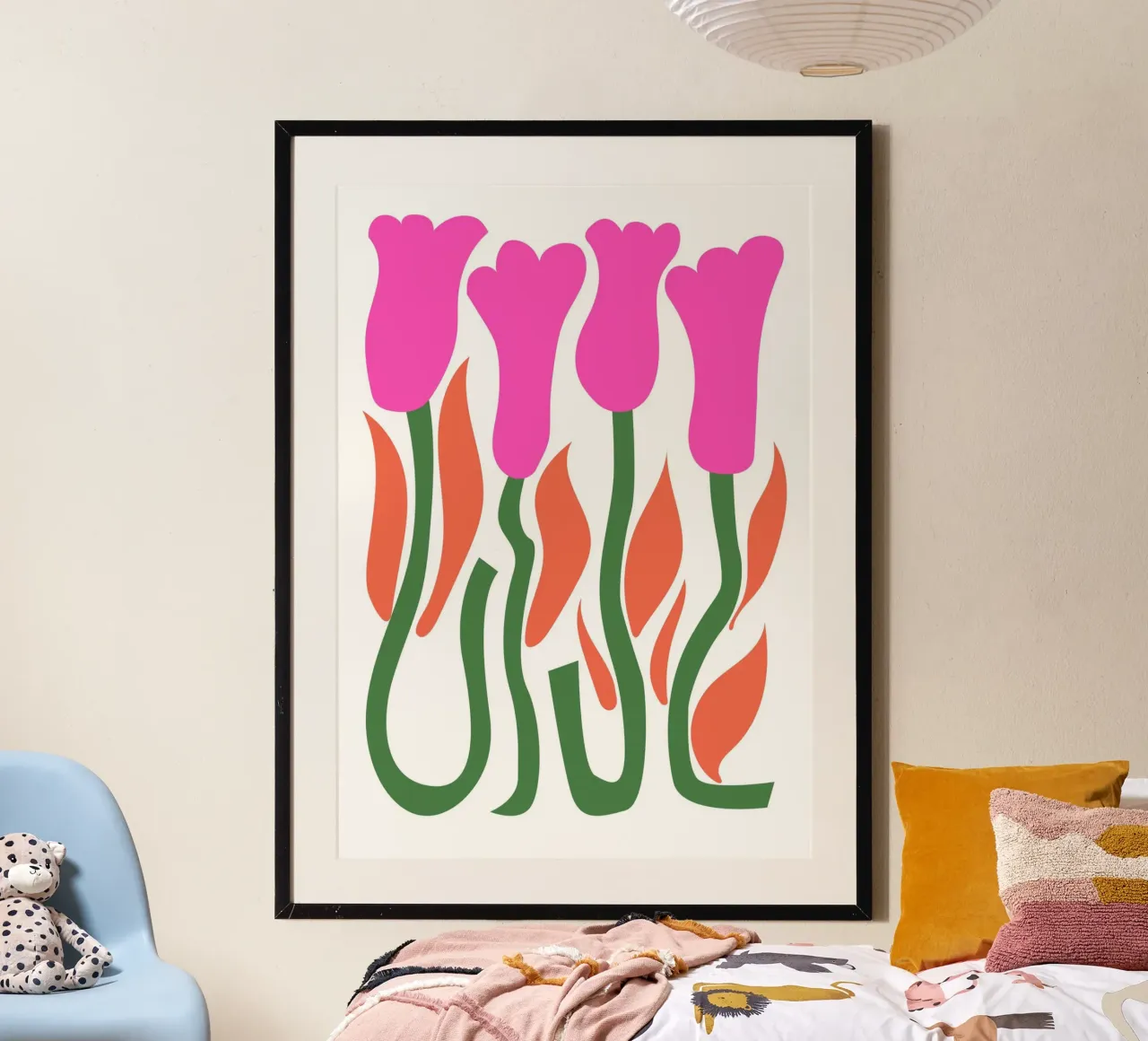 Retro Tulip Flower Pop Art Pink Orange Botanical Print hahnemühle by NorwesClub