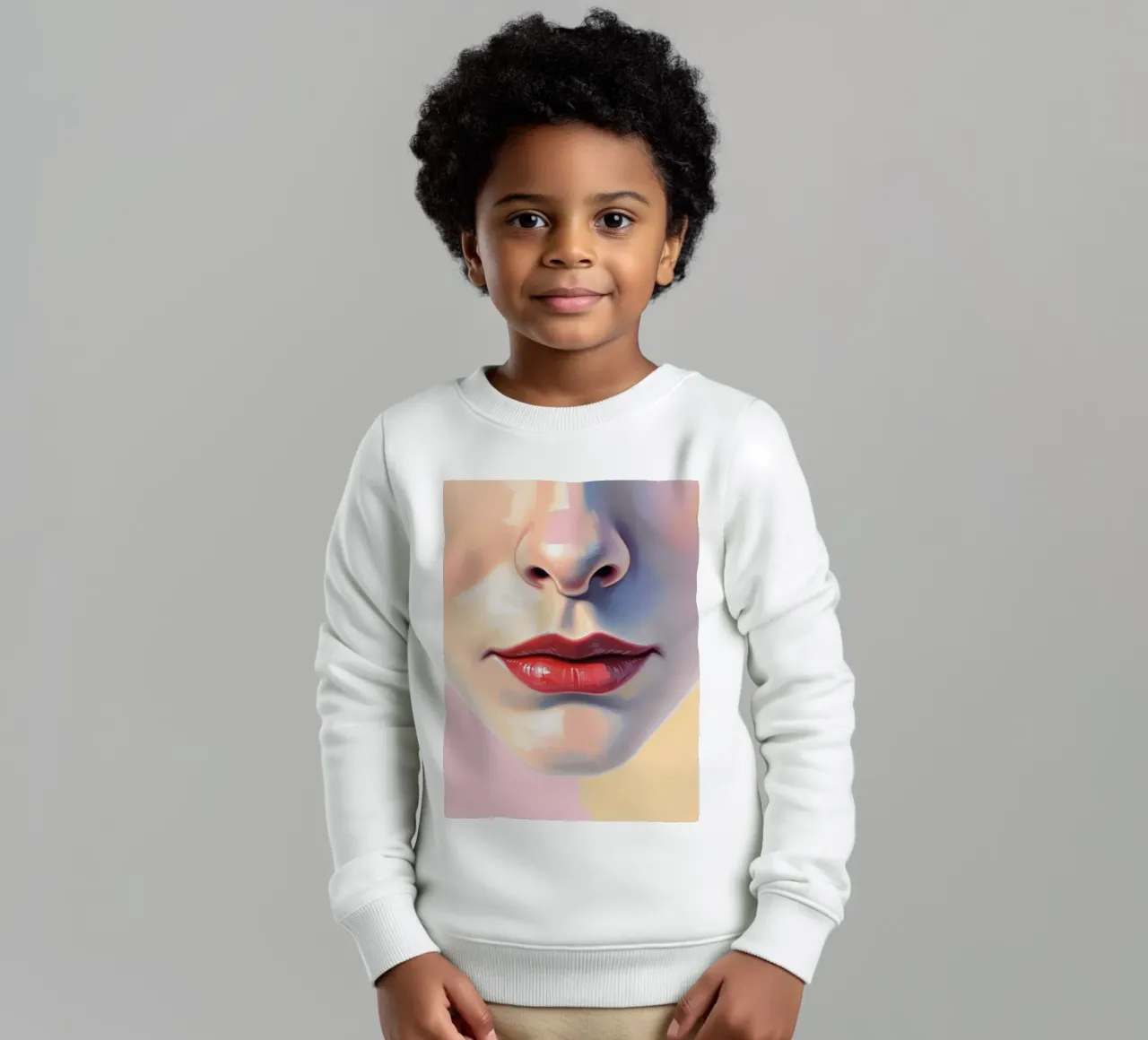 un volto stilizzato che mostra un rossetto vibrante e una pelle liscia felpa bambino da DesignDoodle