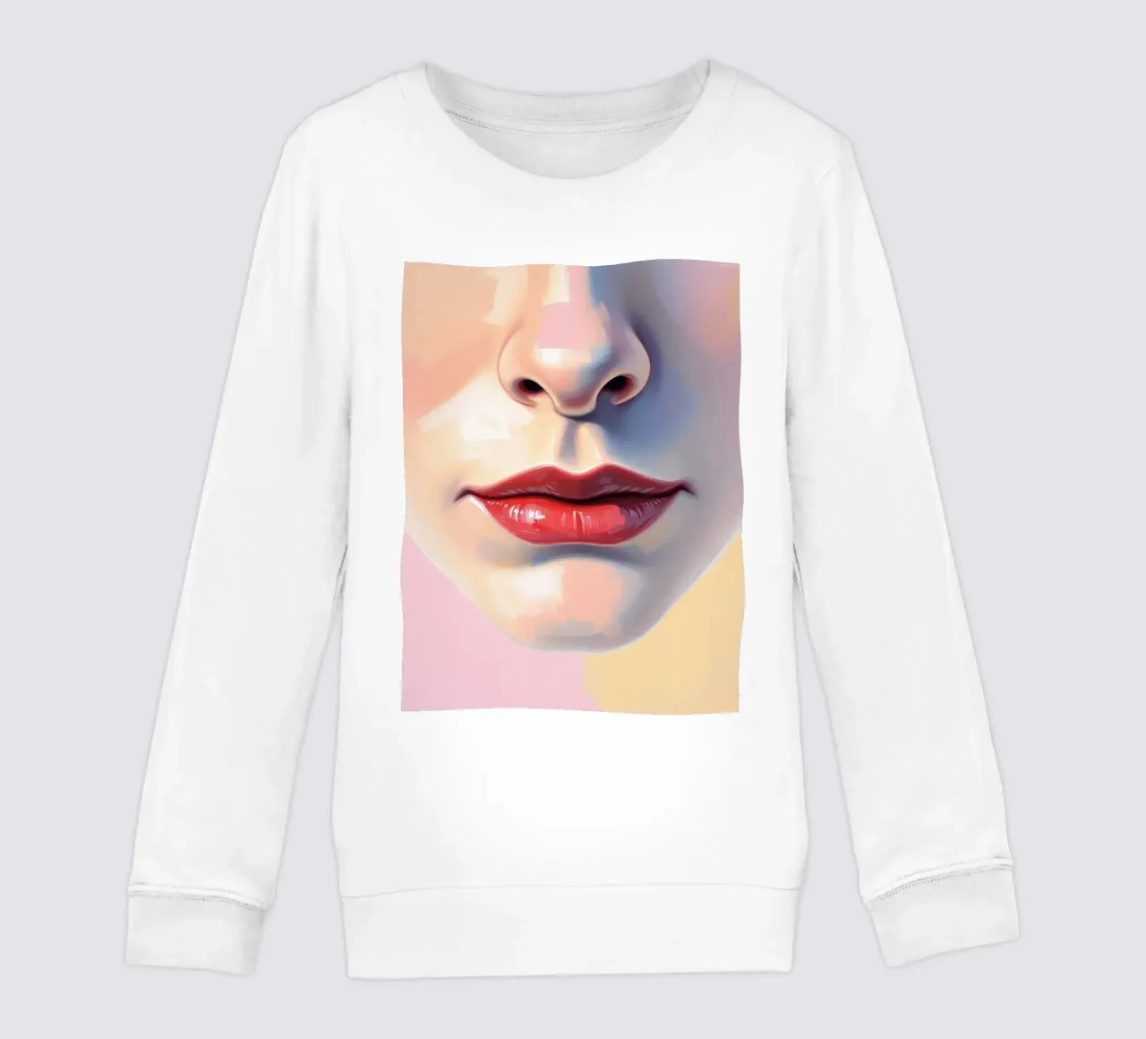 un volto stilizzato che mostra un rossetto vibrante e una pelle liscia felpa bambino da DesignDoodle