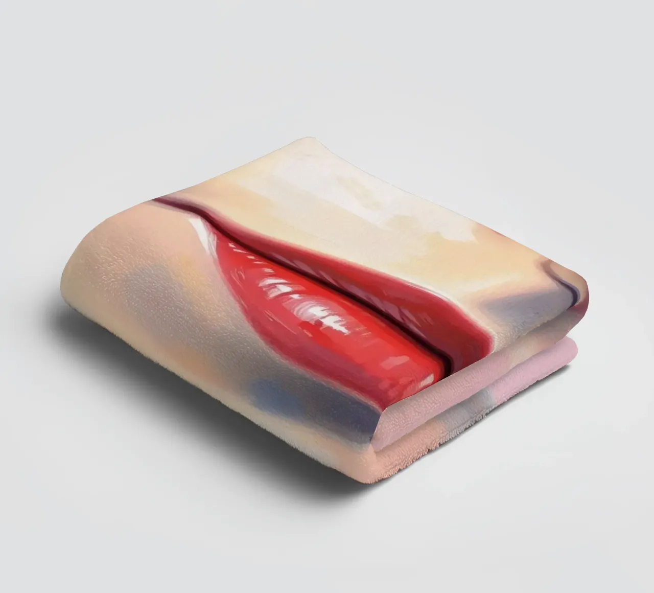 un volto stilizzato che mostra un rossetto vibrante e una pelle liscia asciugamano da bagno da DesignDoodle