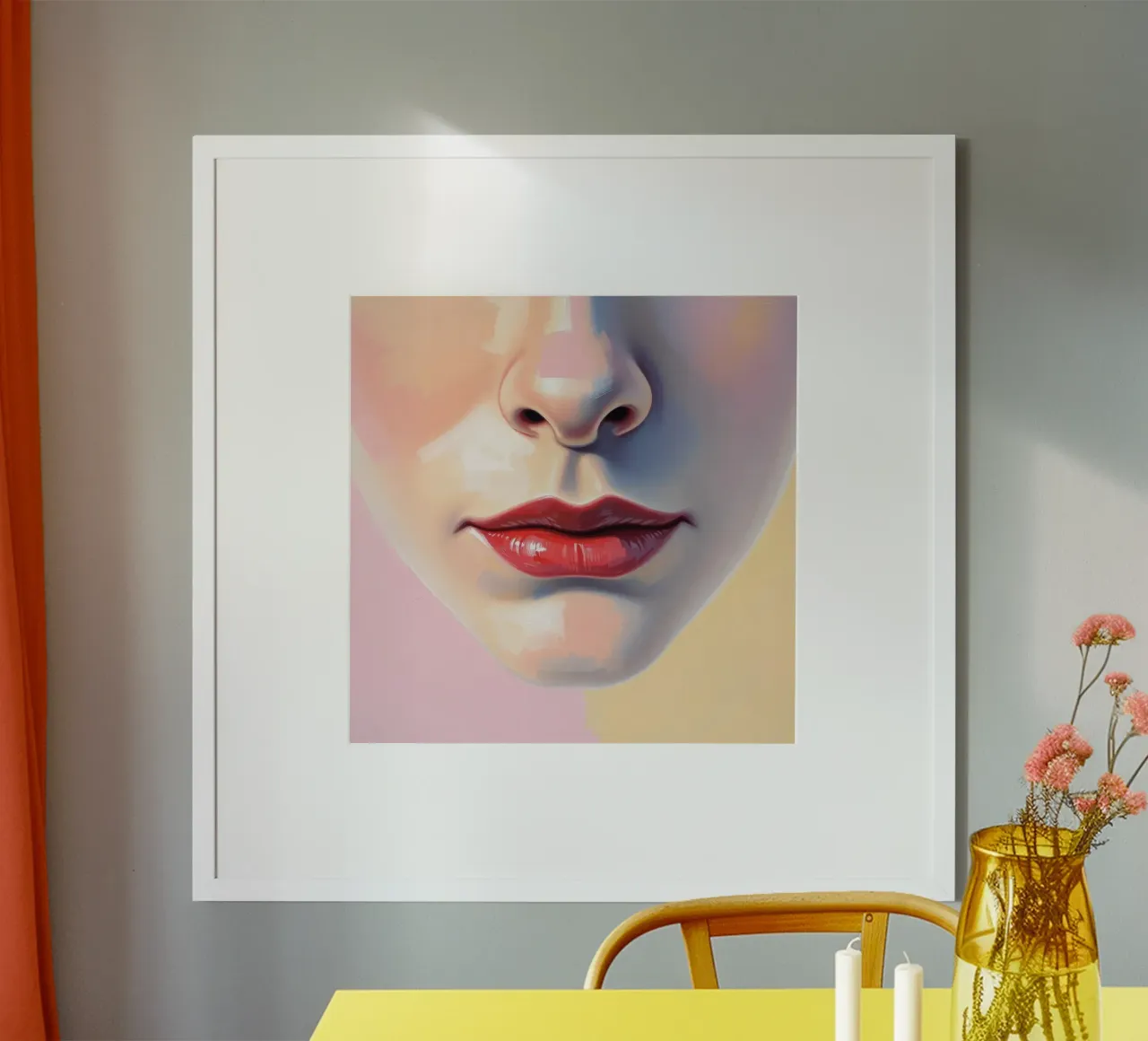 un volto stilizzato che mostra un rossetto vibrante e una pelle liscia carta hahnemühle da DesignDoodle