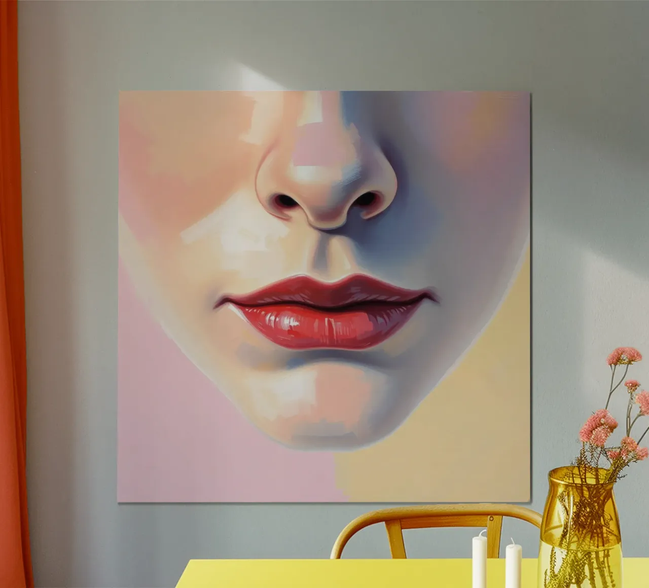 un volto stilizzato che mostra un rossetto vibrante e una pelle liscia carta hahnemühle da DesignDoodle