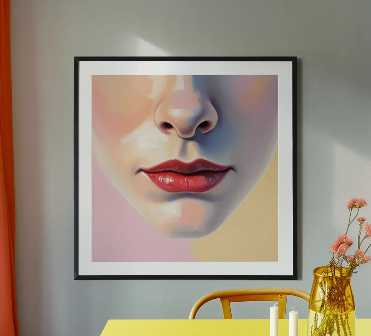 un volto stilizzato che mostra un rossetto vibrante e una pelle liscia poster da DesignDoodle