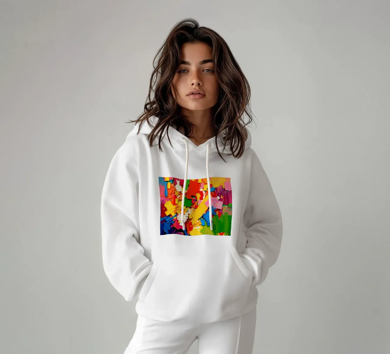 Esplosione di colori vivaci con forme e texture astratte felpa con cappuccio da DesignDoodle