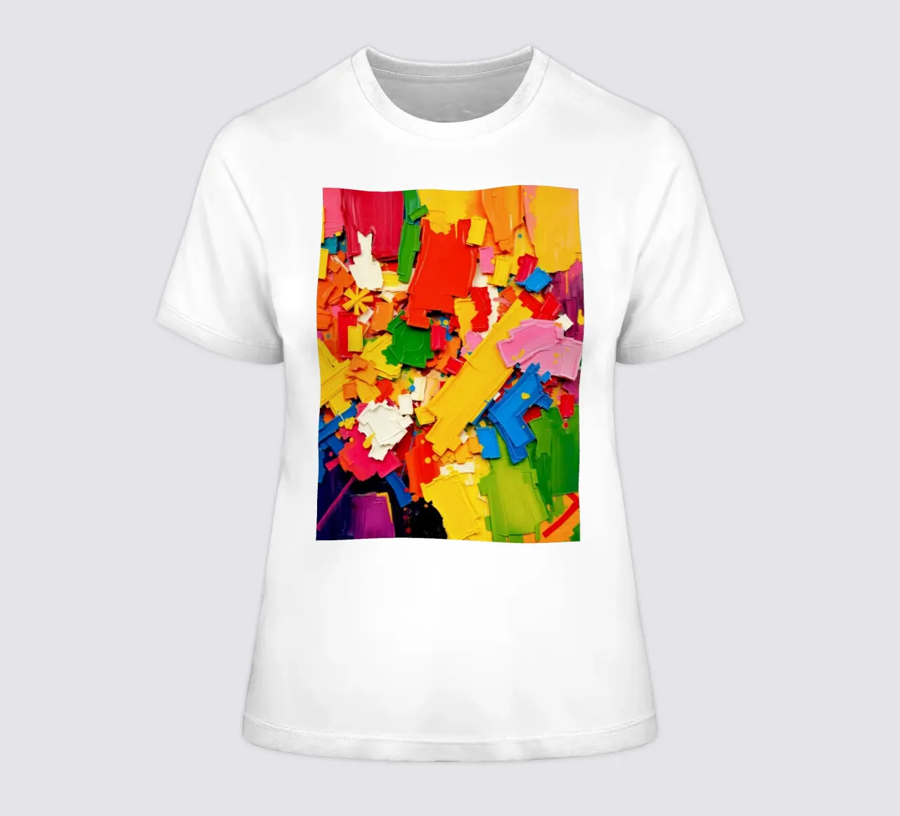 Bright color explosion with abstract shapes and textures women's fitted t-shirt by DesignDoodle