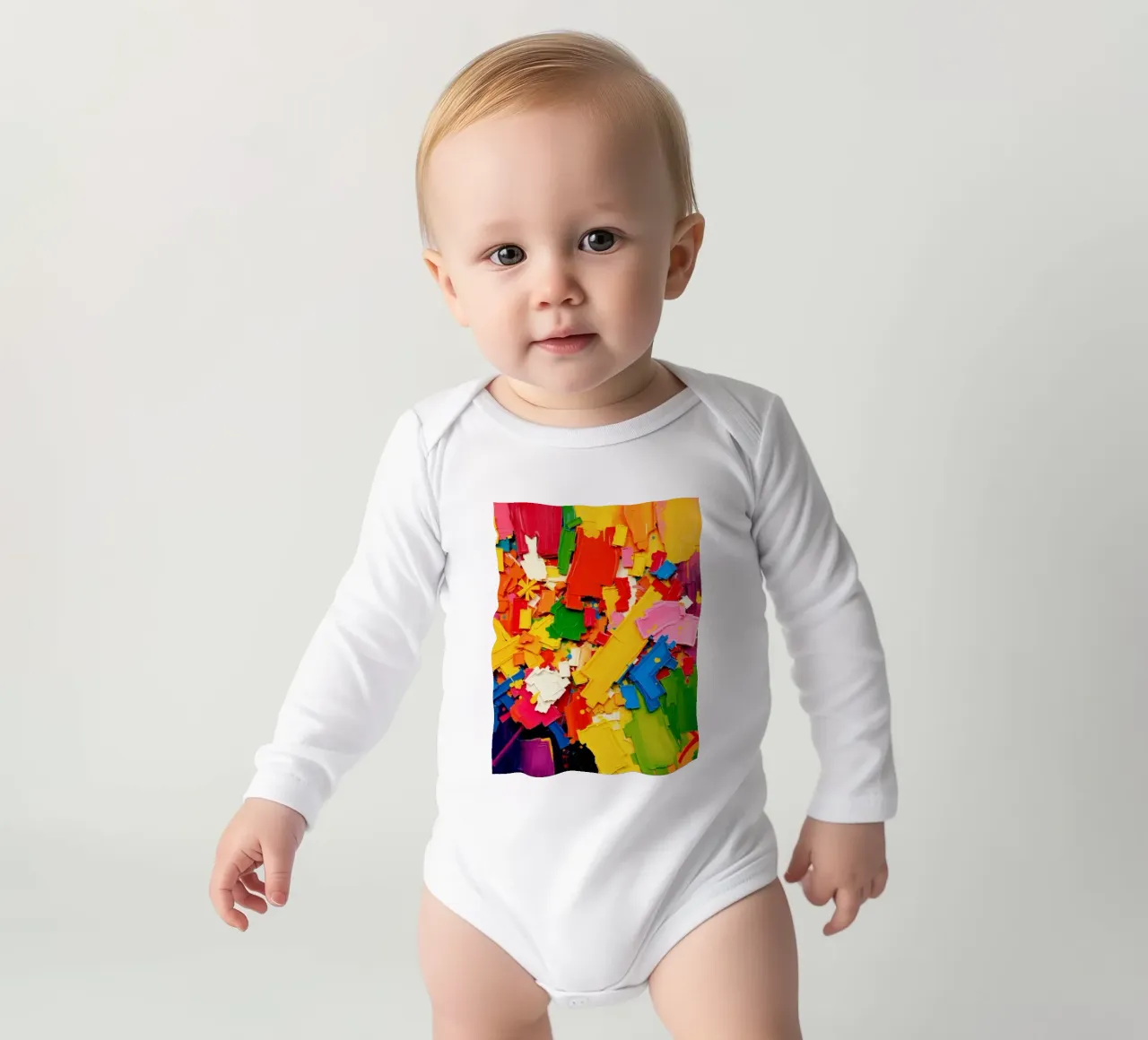 Esplosione di colori vivaci con forme e texture astratte body neonato maniche lunghe da DesignDoodle