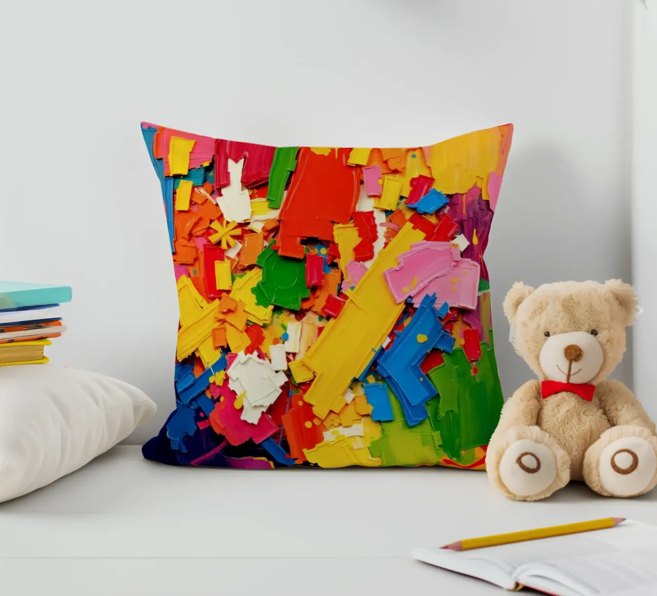 Esplosione di colori vivaci con forme e texture astratte cuscino da DesignDoodle