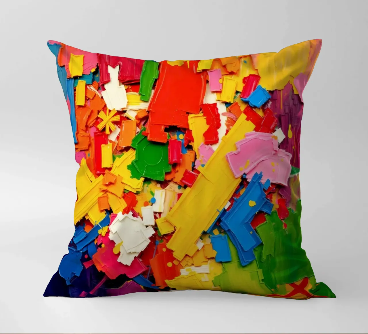 Esplosione di colori vivaci con forme e texture astratte cuscino da DesignDoodle