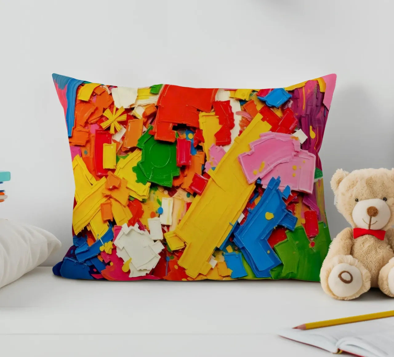 Esplosione di colori vivaci con forme e texture astratte cuscino da DesignDoodle