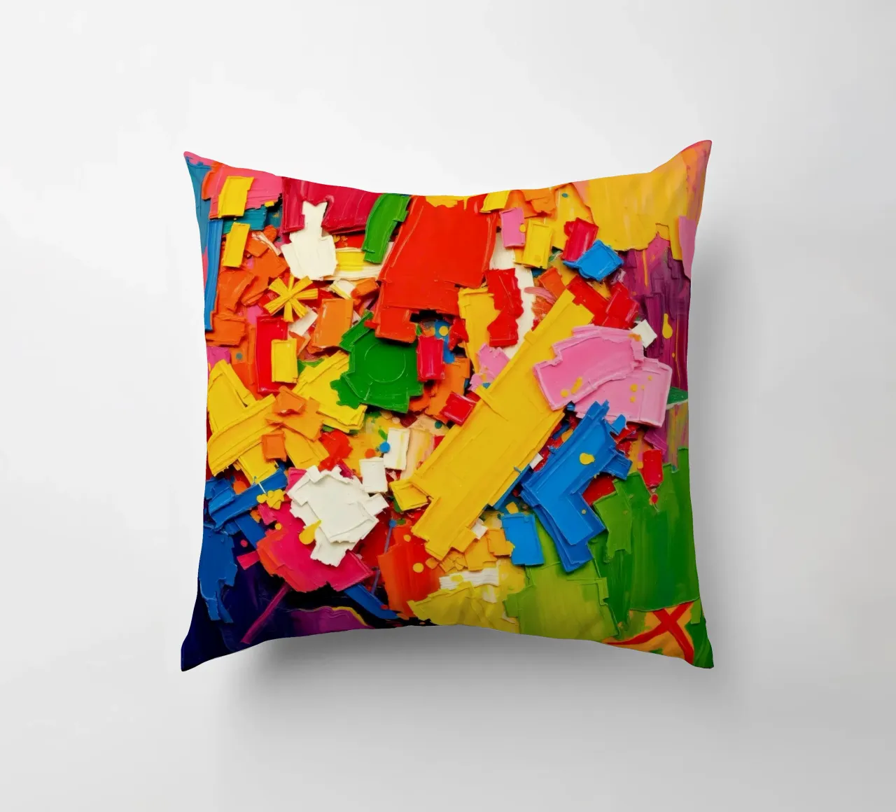 Esplosione di colori vivaci con forme e texture astratte cuscino da DesignDoodle
