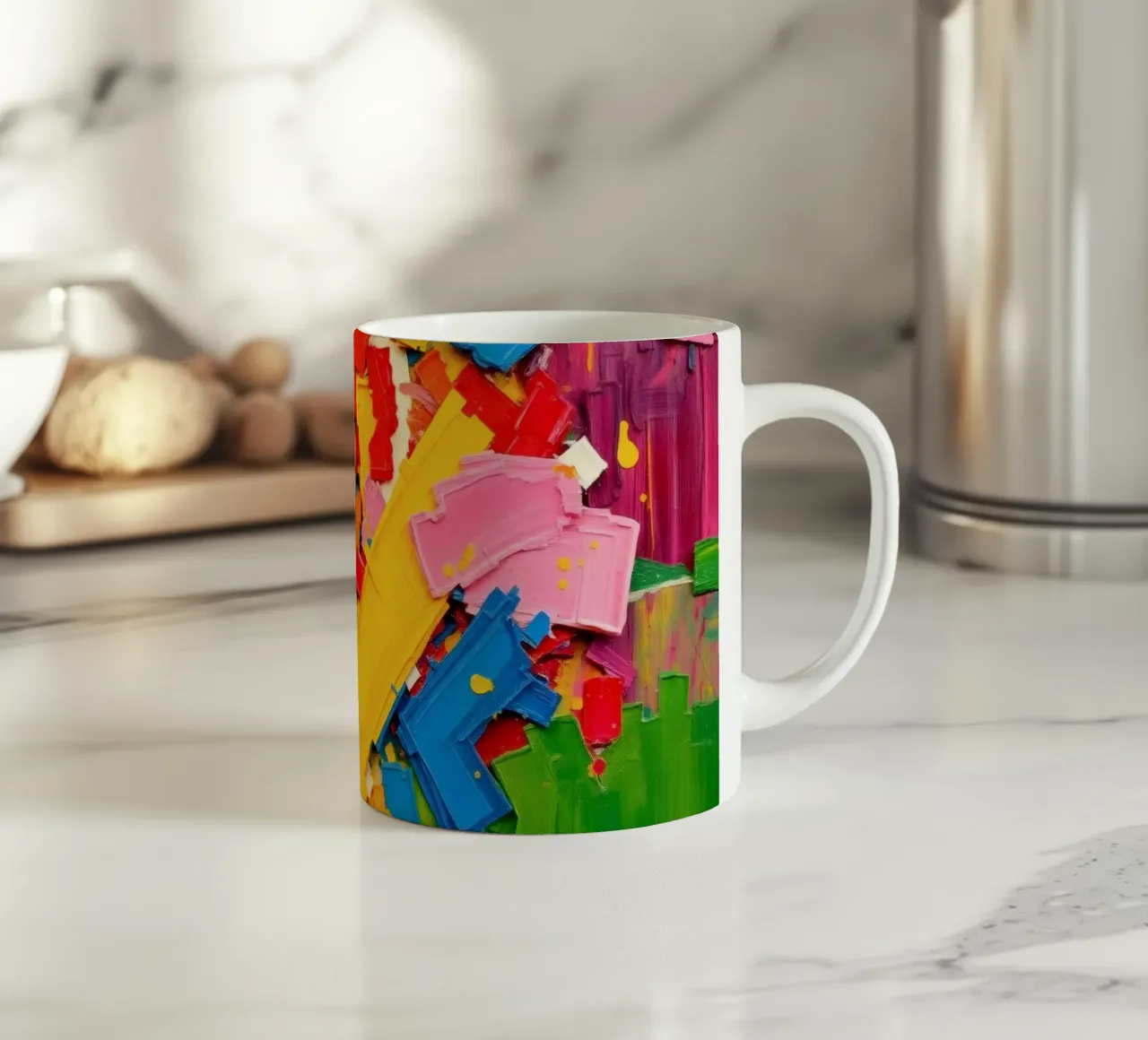 Esplosione di colori vivaci con forme e texture astratte tazza in ceramica da DesignDoodle