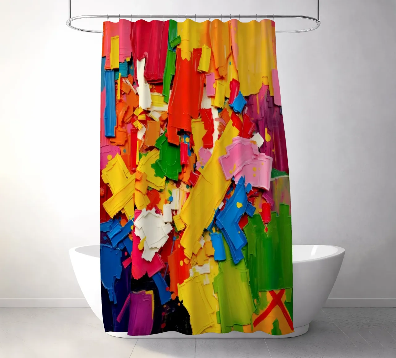 Esplosione di colori vivaci con forme e texture astratte tenda da doccia da DesignDoodle