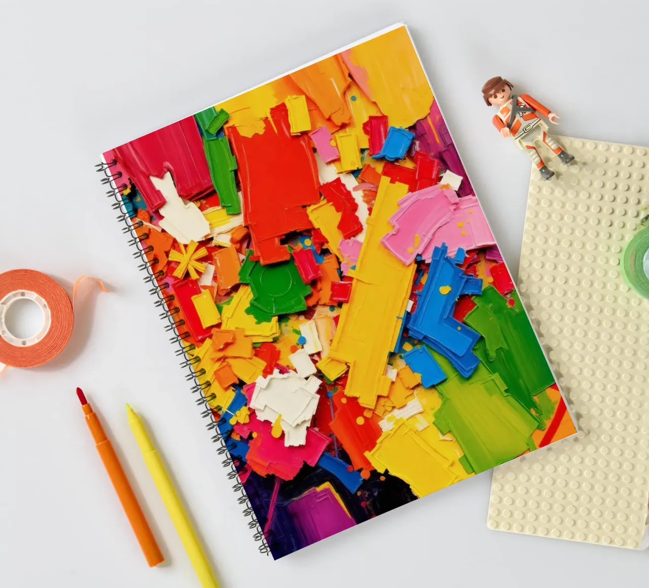 Bright color explosion with abstract shapes and textures spiral notebook by DesignDoodle