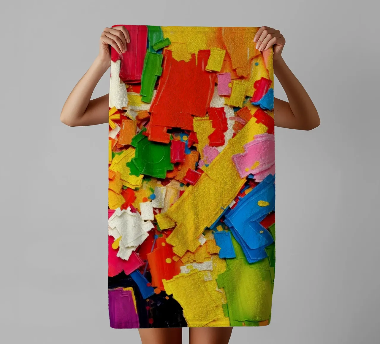 Bright color explosion with abstract shapes and textures towel by DesignDoodle