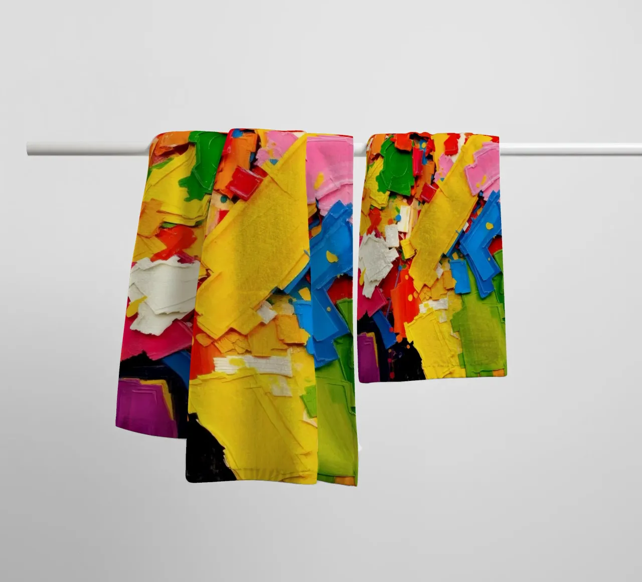 Bright color explosion with abstract shapes and textures towel by DesignDoodle