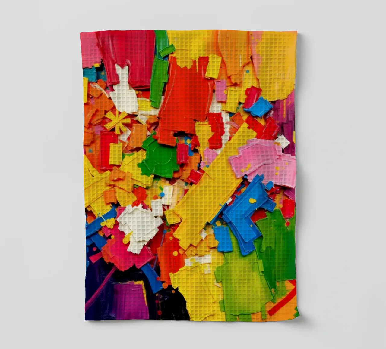 Bright color explosion with abstract shapes and textures tea towel by DesignDoodle