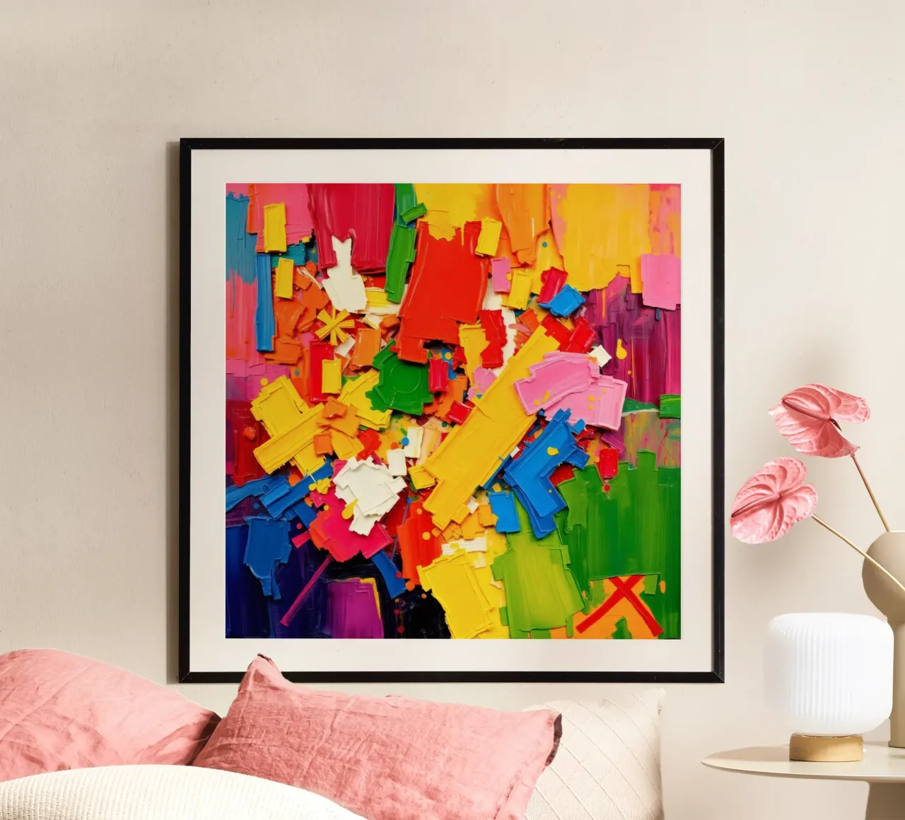 Bright color explosion with abstract shapes and textures hahnemühle by DesignDoodle