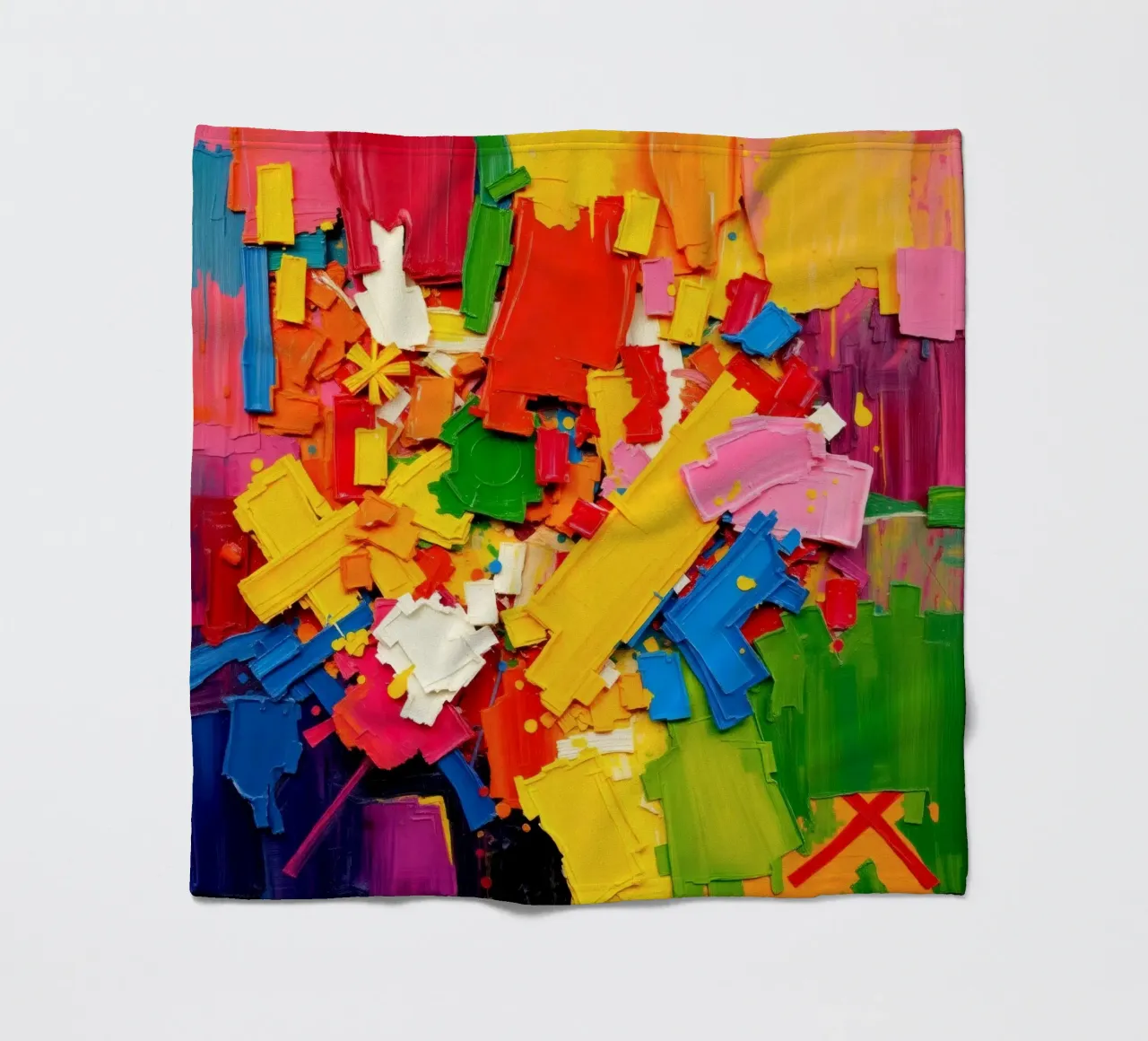 Bright color explosion with abstract shapes and textures fleece blanket by DesignDoodle